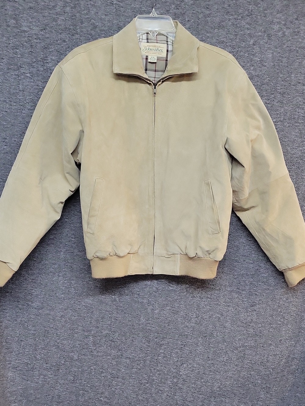 St. John's Bay Genuine Leather Bomber Jacket Men's Size M Tan Zip Front
